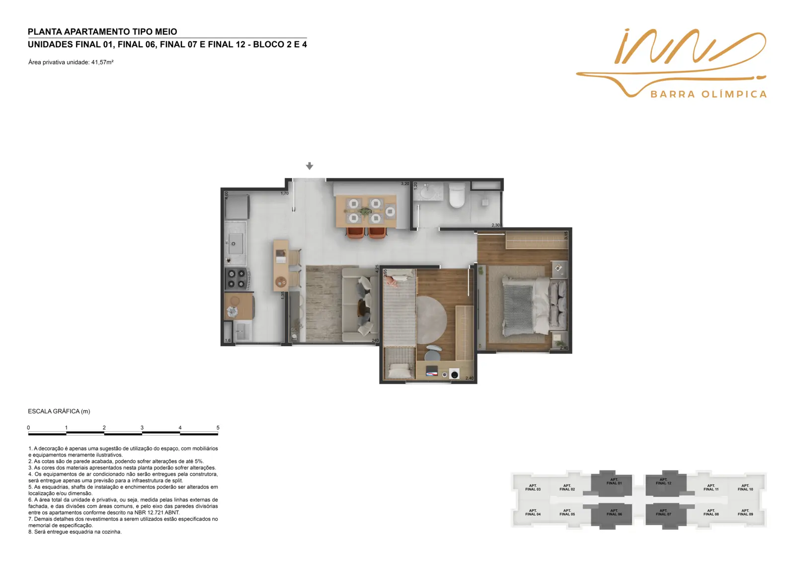Planta de apartamento tipo meio do Inn Barra Olímpica