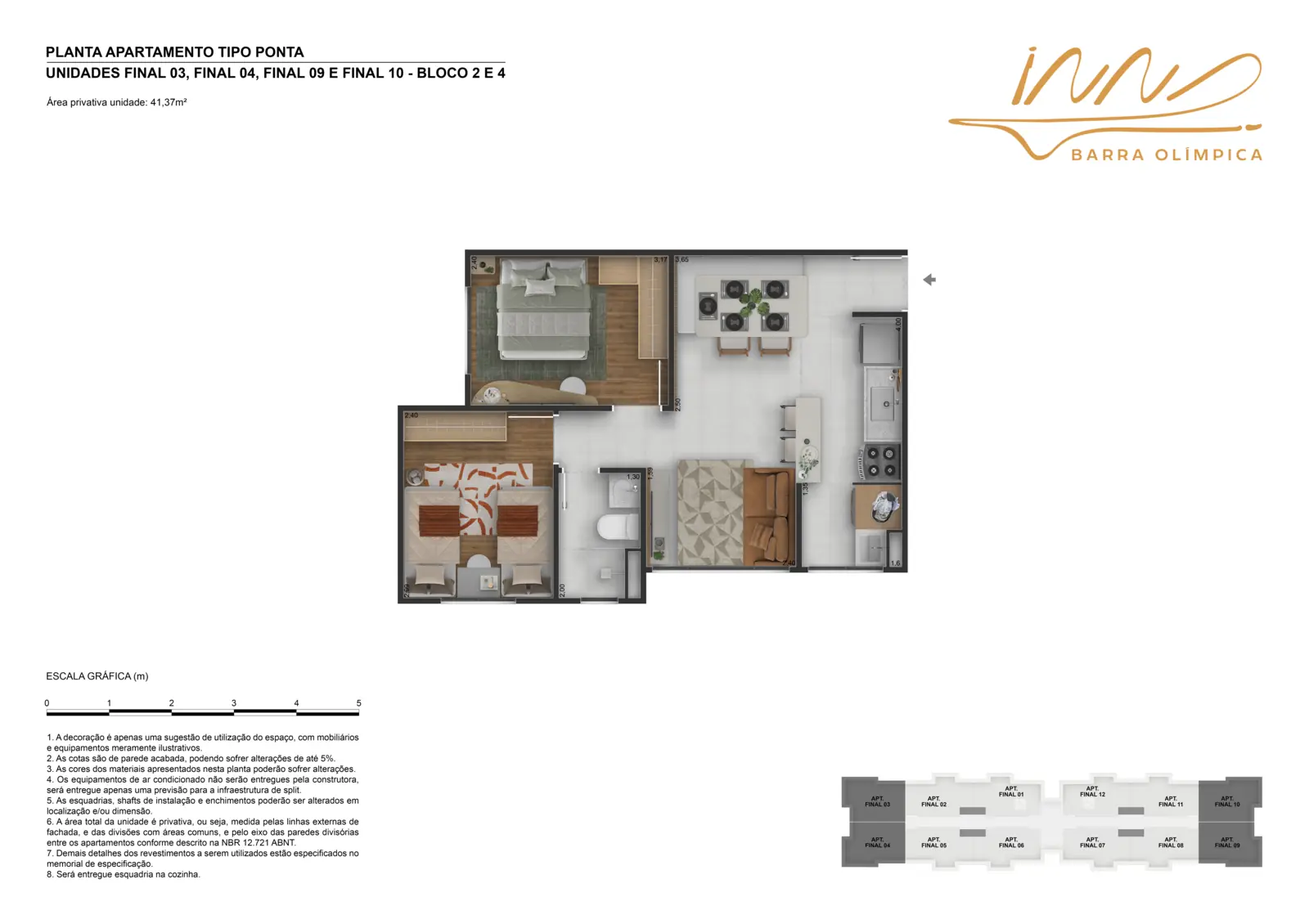 Planta de apartamento tipo ponta do Inn Barra Olímpica