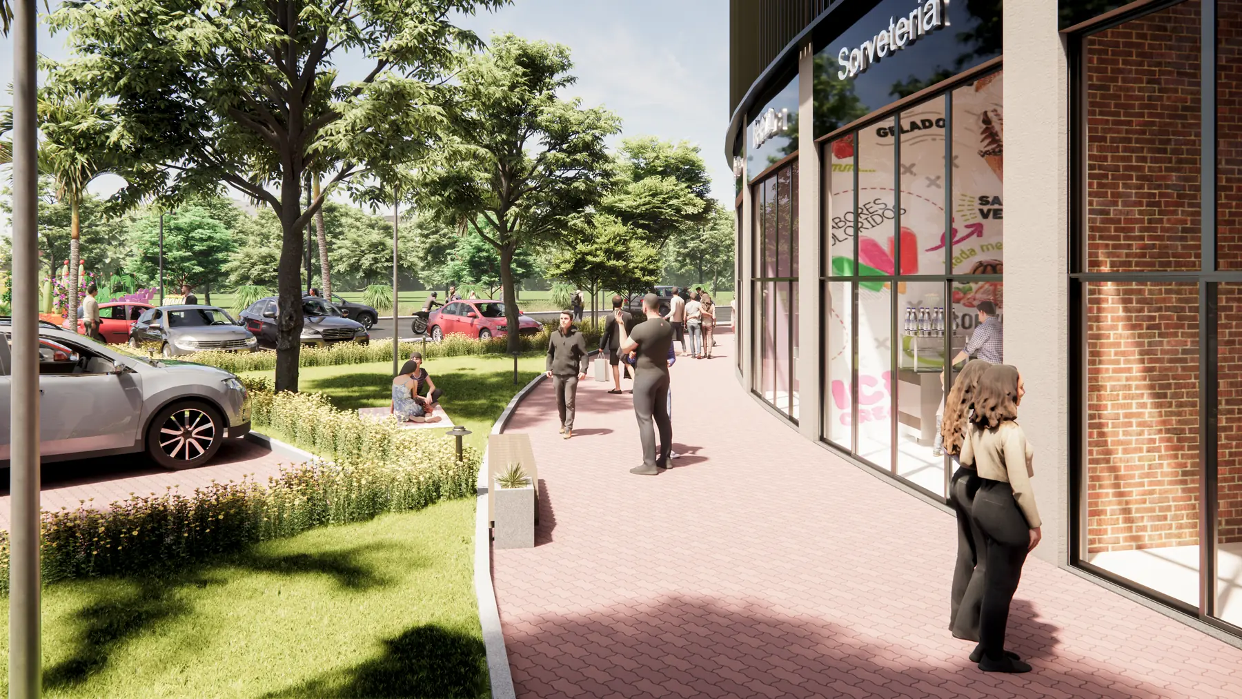 Perspectiva da fachada comercial do Jazz Nova Iguaçu no Bairro da Luz