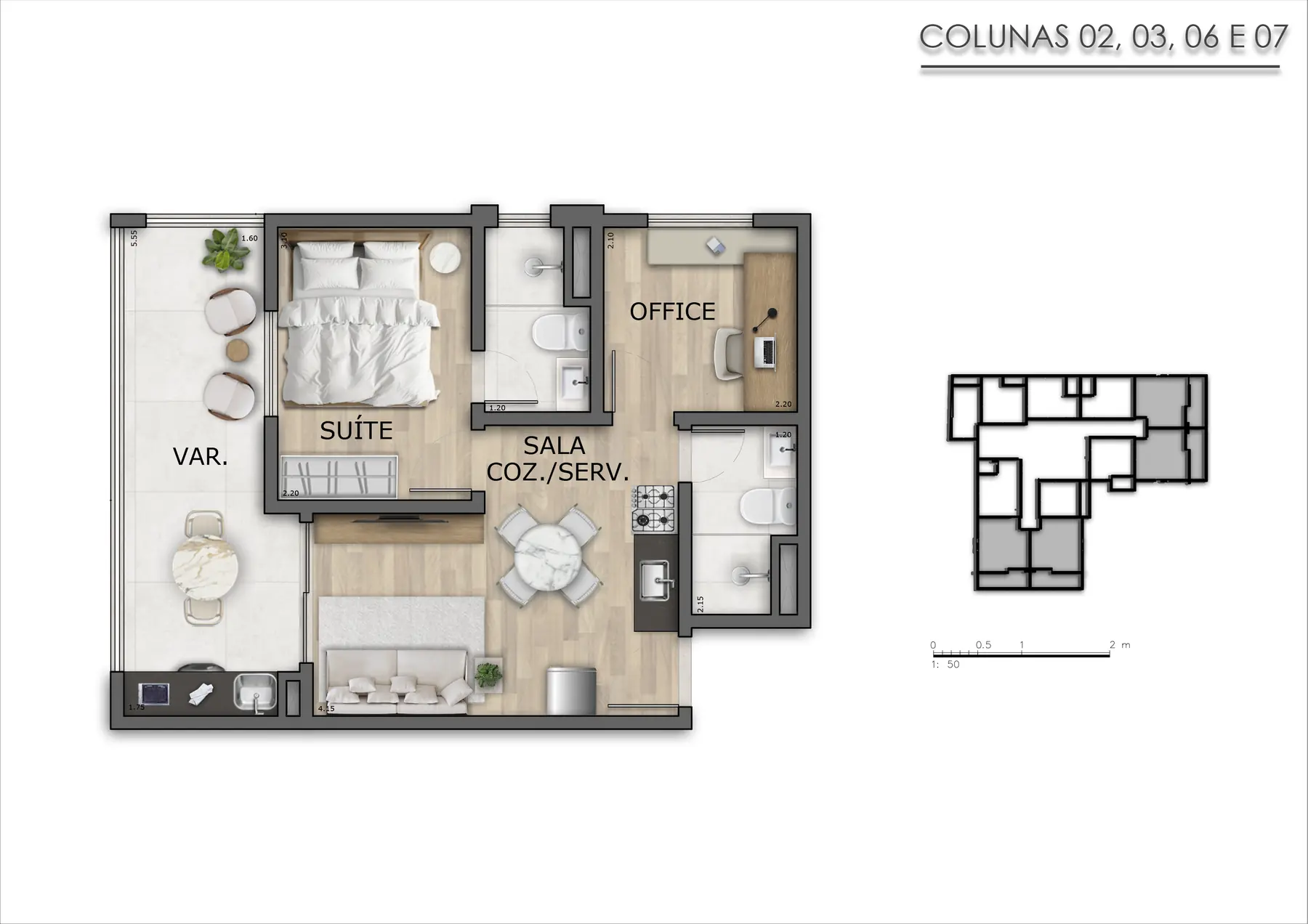 Planta de apartamento de 2 quartos do Jazz Nova Iguaçu