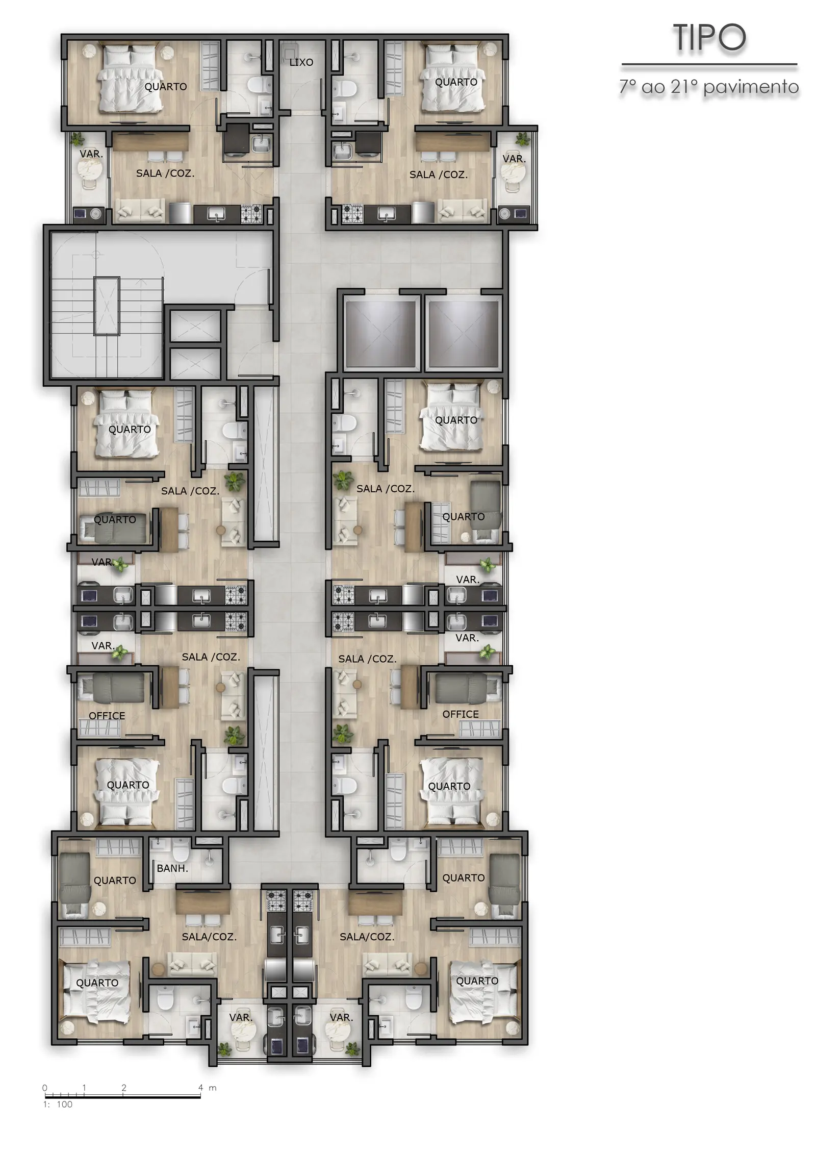 Planta tipo do Live Otávio Tarquínio com distribuição das unidades