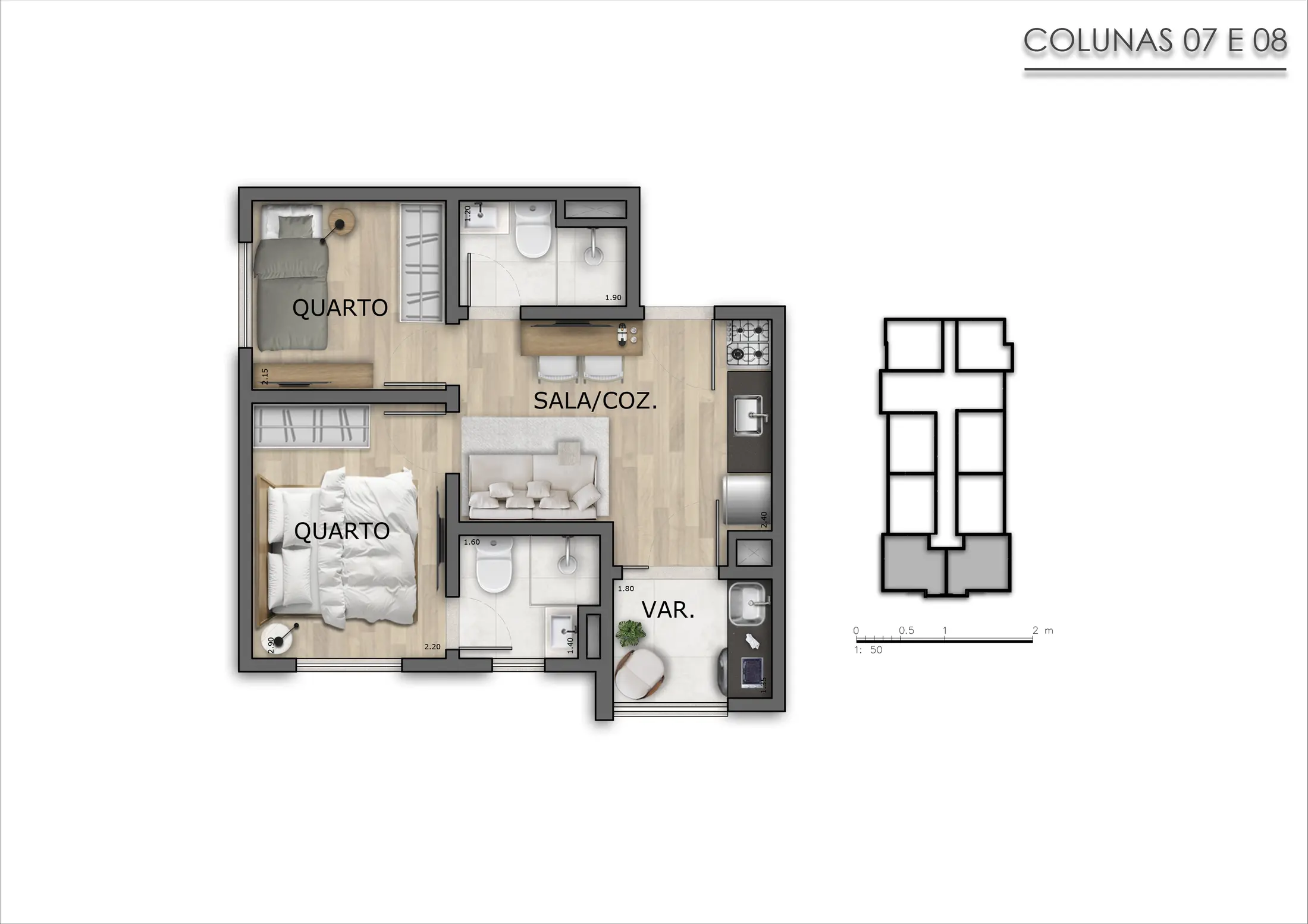 Planta de referência de apartamento de 2 quartos do Live Otávio Tarquínio