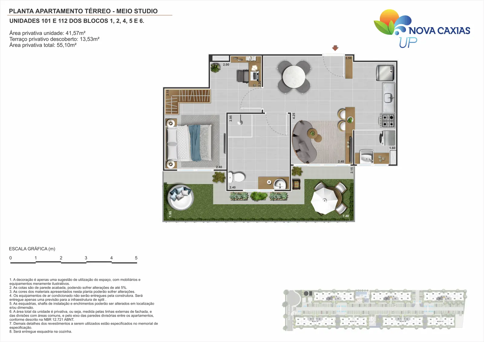 Planta de apartamento garden de 2 quartos do Nova Caxias UP