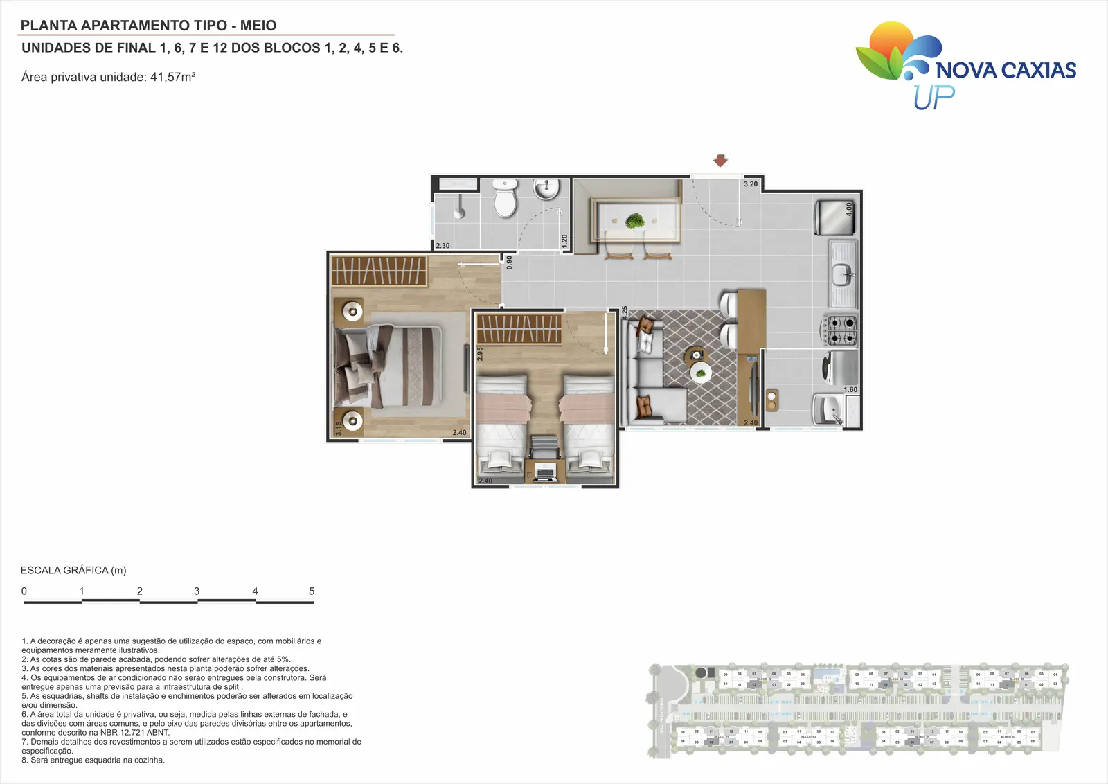 Planta de apartamento de 2 quartos do Nova Caxias UP