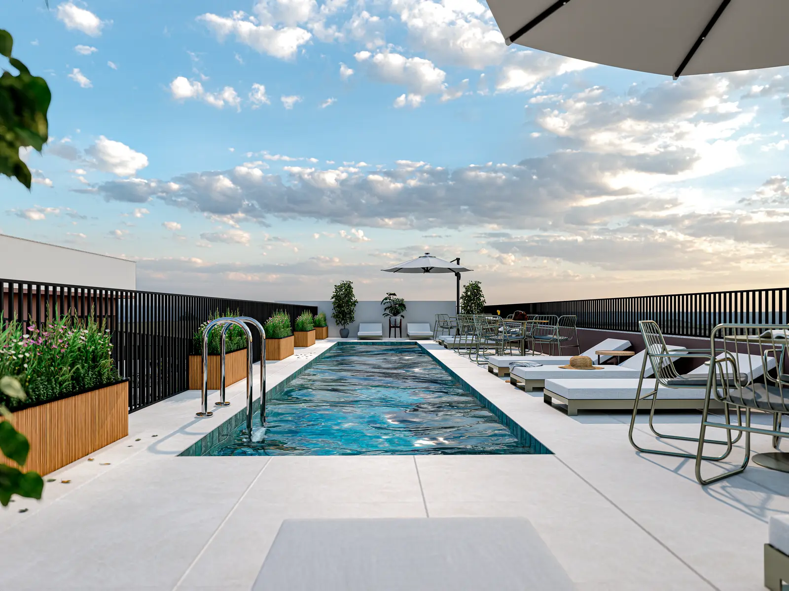 Piscina no rooftop do Oásis Residencial