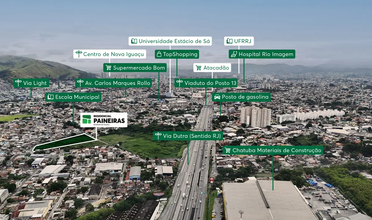 Localização do Residencial Paineiras com referências do entorno de Nova Iguaçu