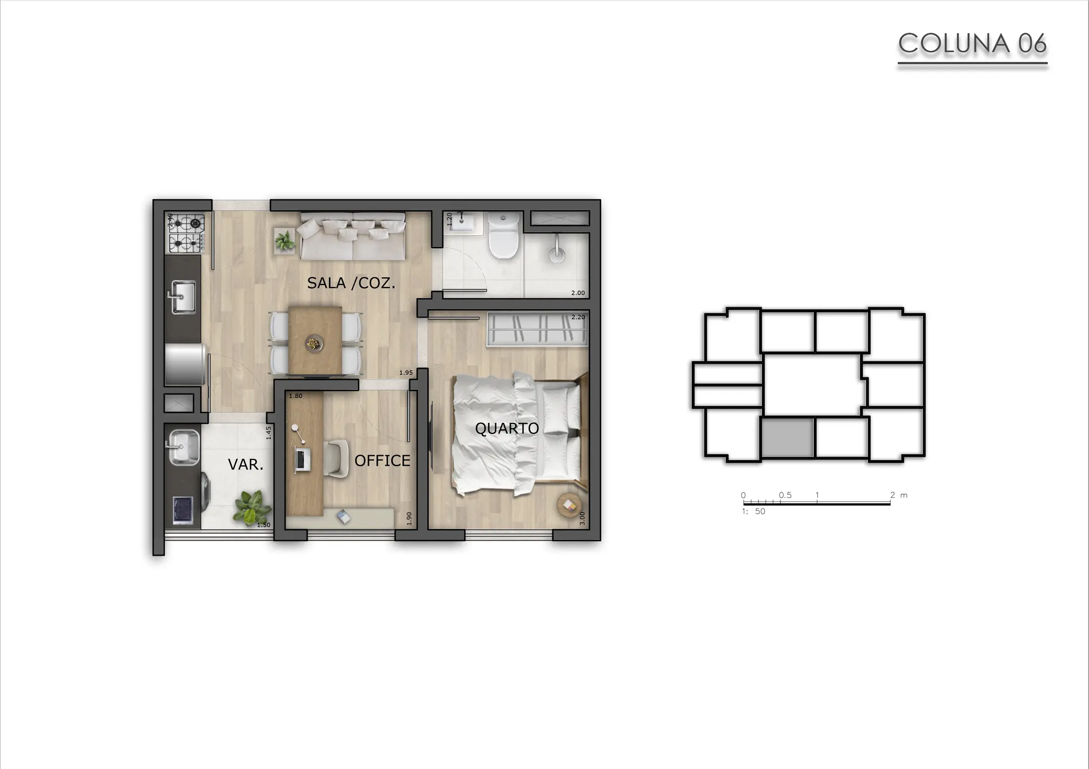 Planta de apartamento de 1 quarto com office do TheOne Nova Iguaçu