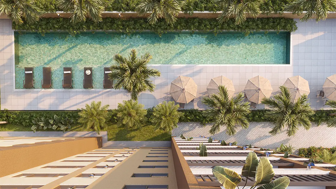 Área da piscina do Uniq Condomínio-Clube