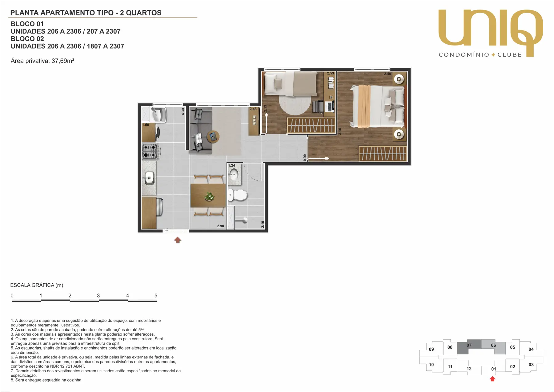 Planta de apartamento de 2 quartos do Uniq Nova Iguaçu