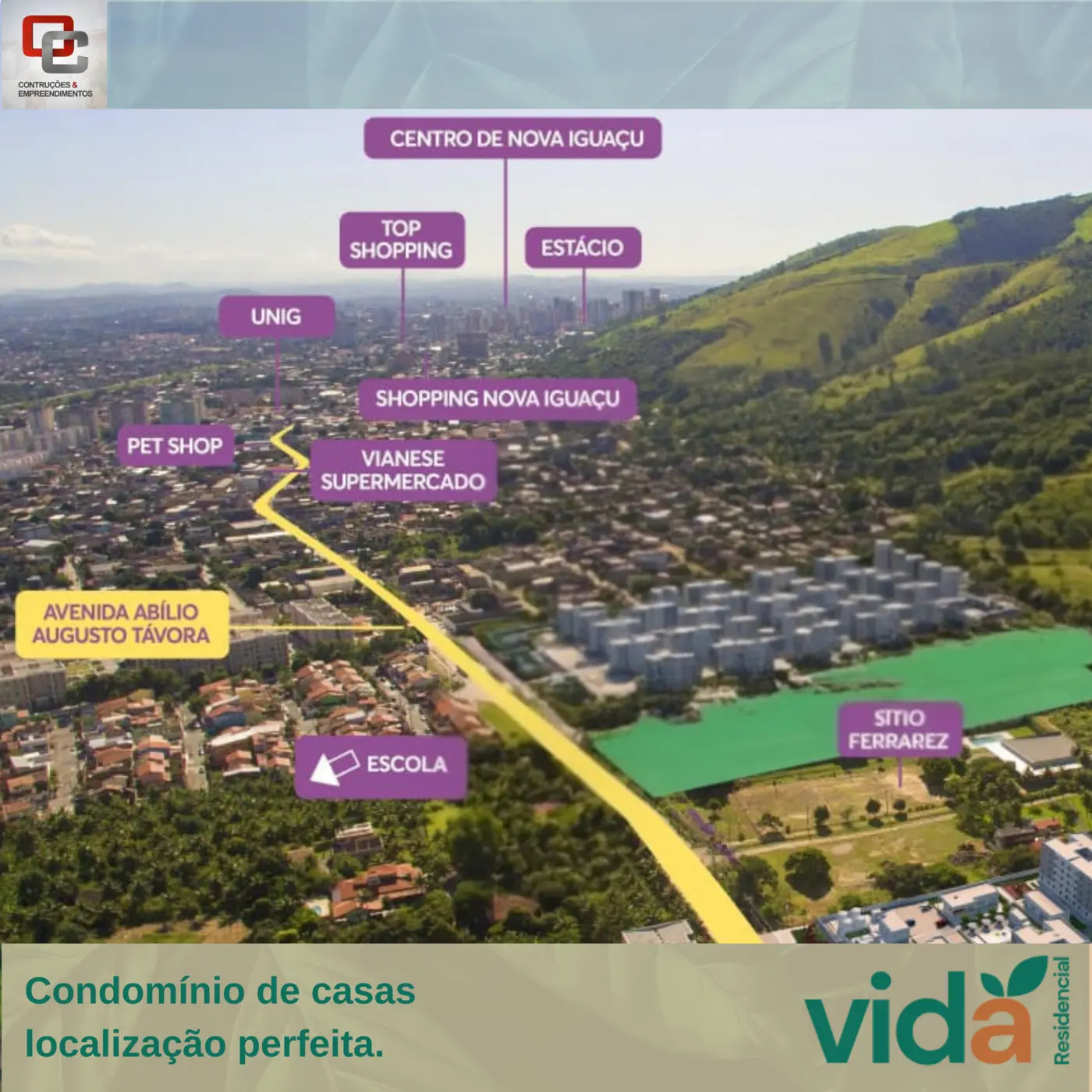 Mapa comercial do Vida Residencial e referências de localização em Nova Iguaçu