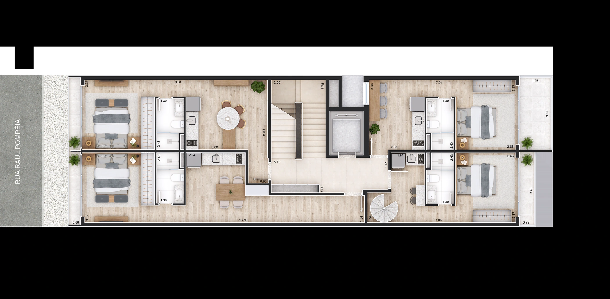 Quinto pavimento com studios e unidade duplex do Amaré Arpoador