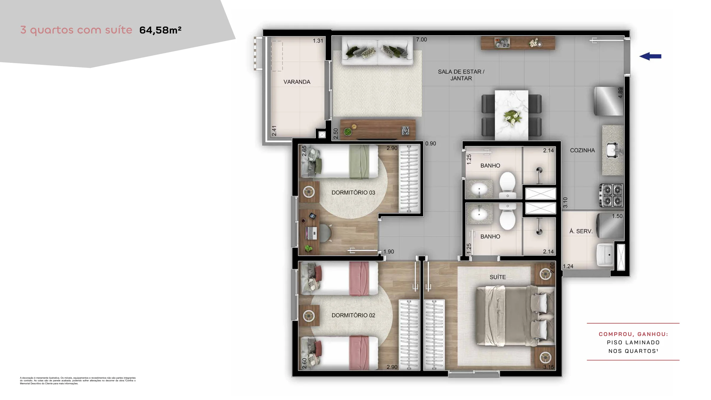3 quartos com suíte · 64,58 m² · Américas 19