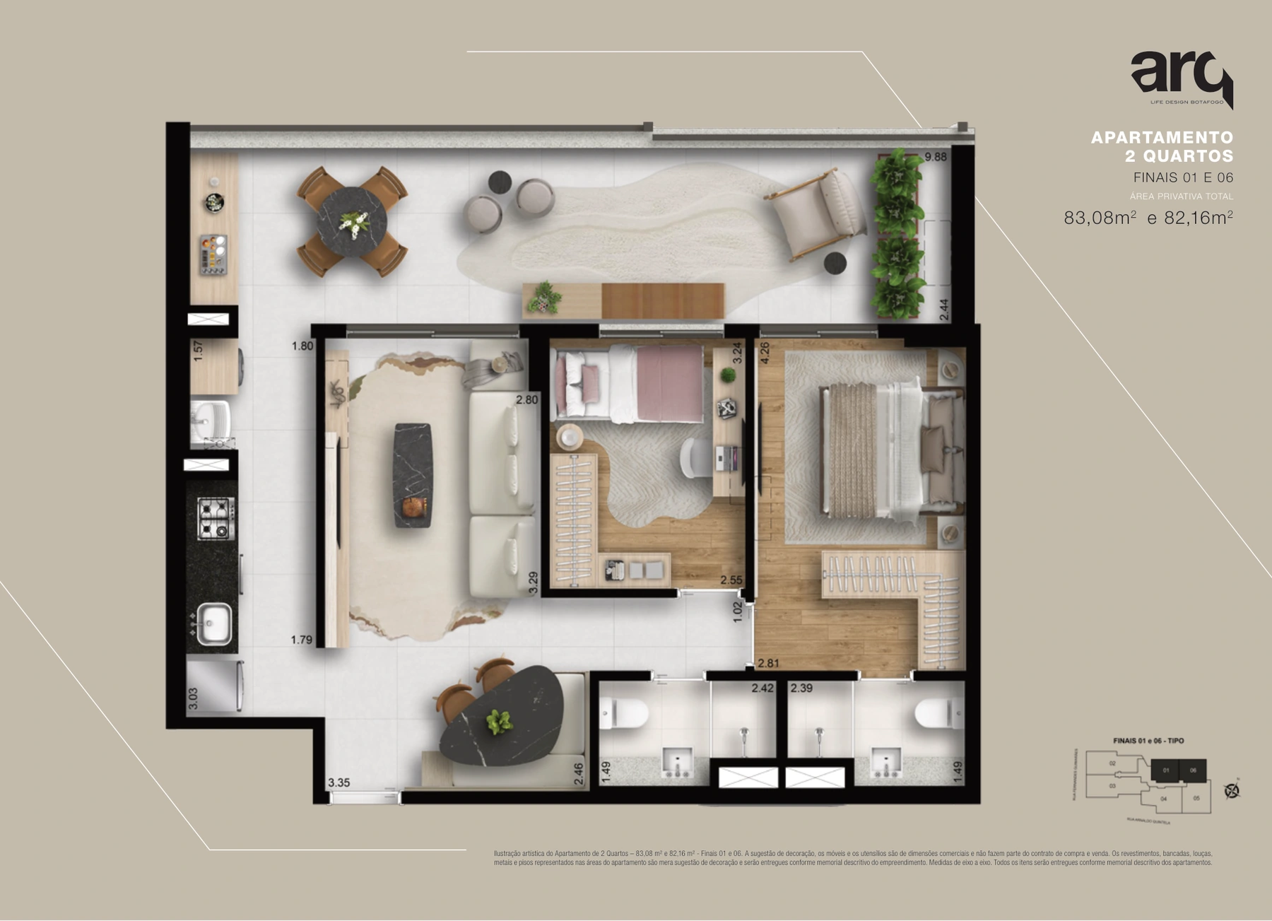 Apartamento de 2 quartos · finais 01 e 06