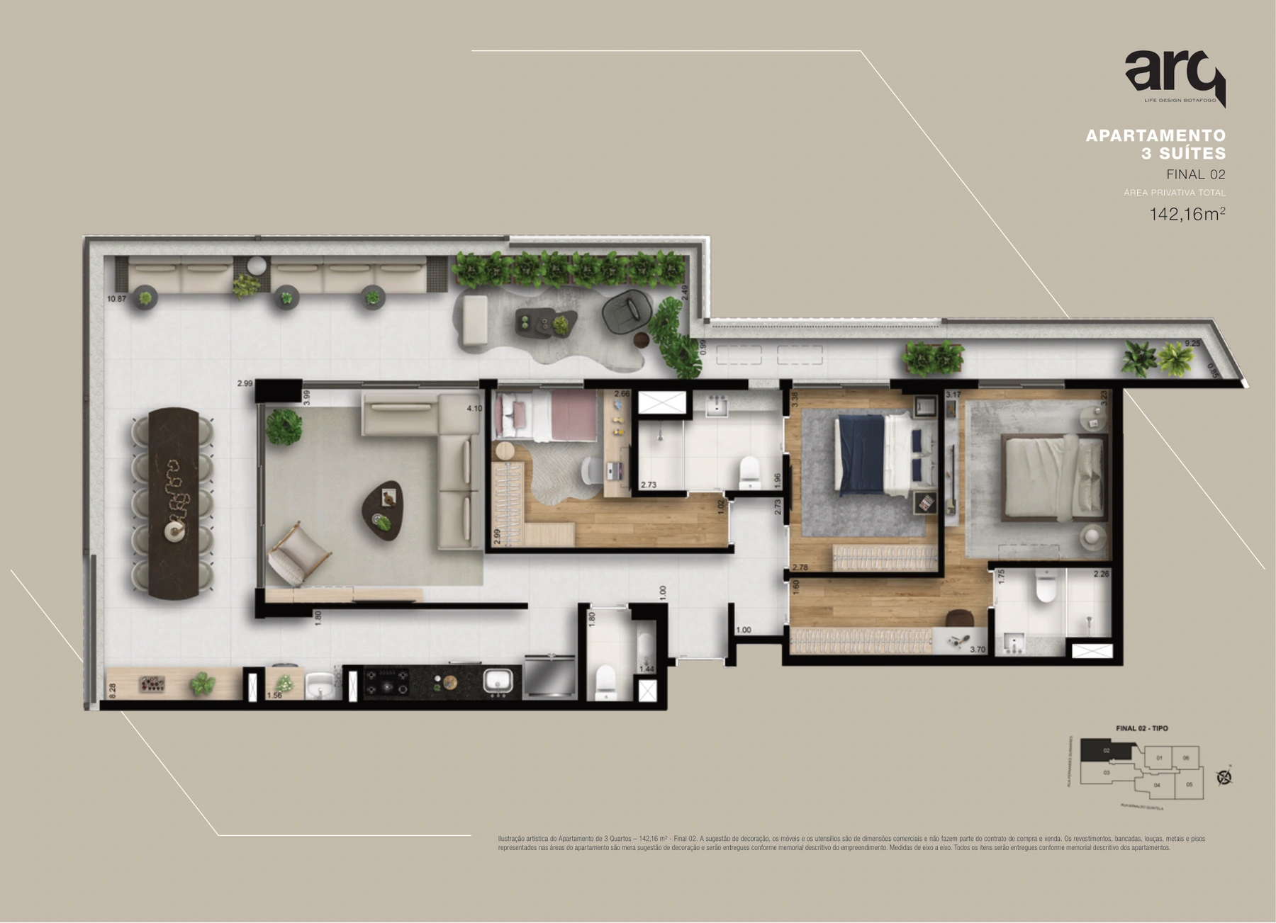 Apartamento de 3 suítes · final 02 · 142,16 m²