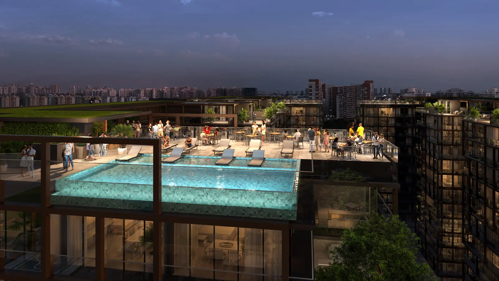 Piscina e área de convivência no rooftop do Arte Design