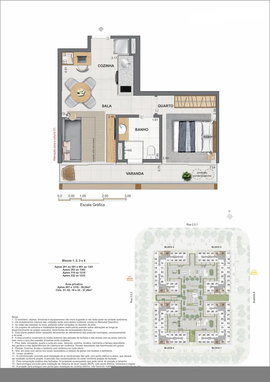 Planta humanizada de apartamento AP02 do Arte Design