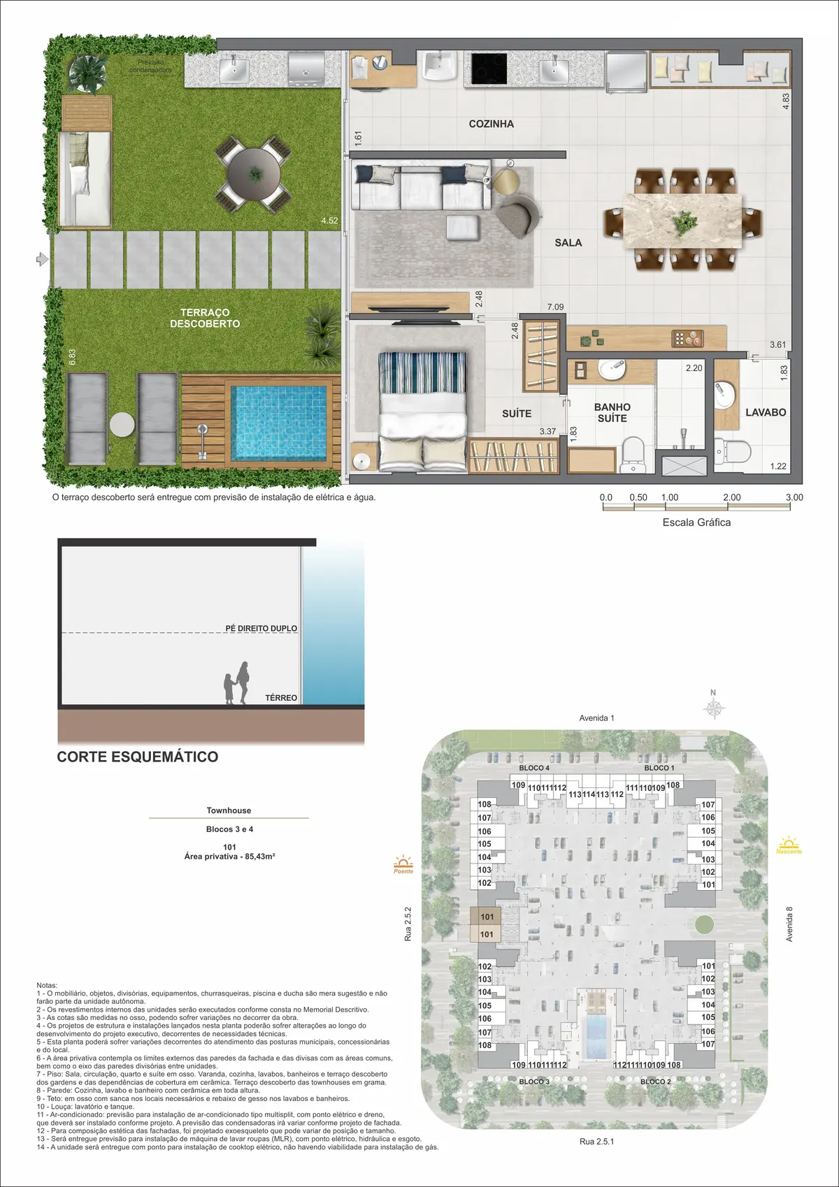 Planta humanizada de townhouse do Arte Wave