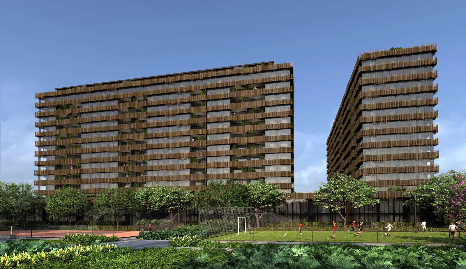 Perspectiva dos blocos residenciais do Arte Wood