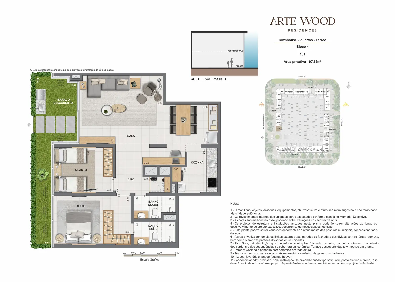 Planta humanizada de townhouse do Arte Wood