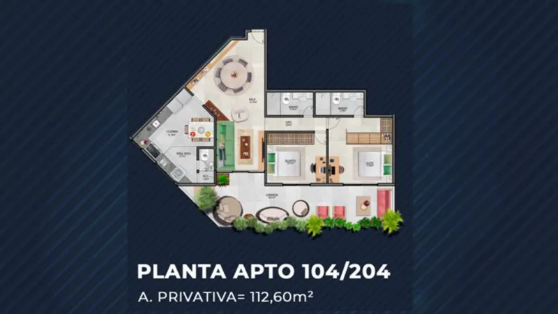 Planta dos apartamentos 104 e 204