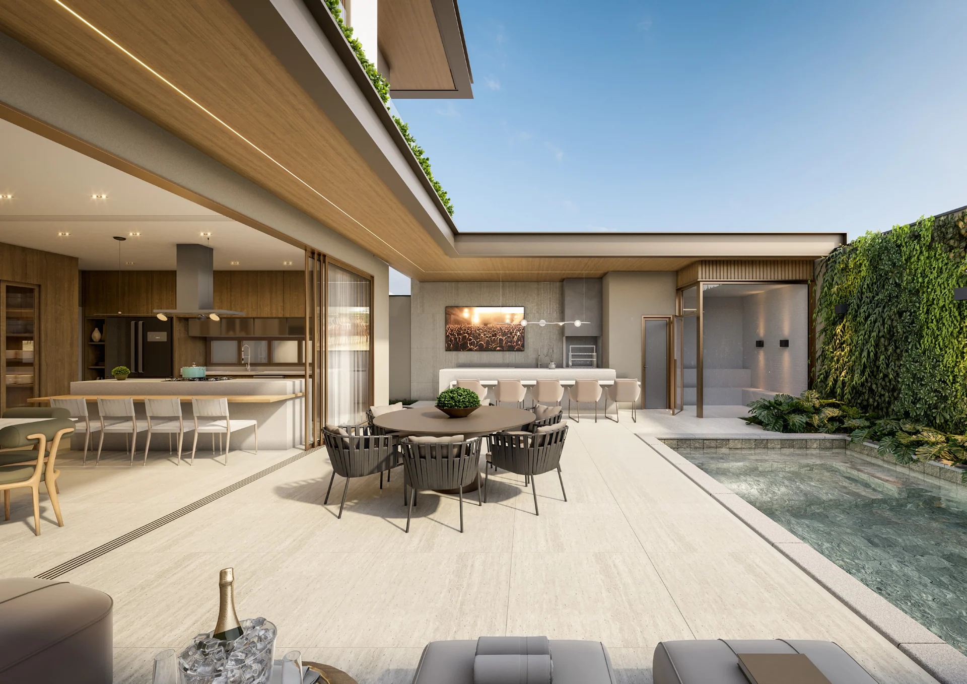 Living, piscina e gourmet