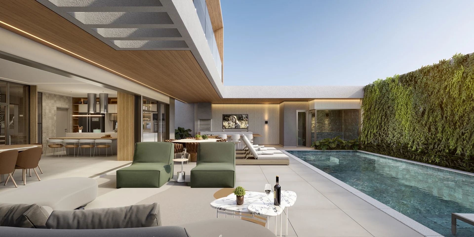 Living, piscina e gourmet