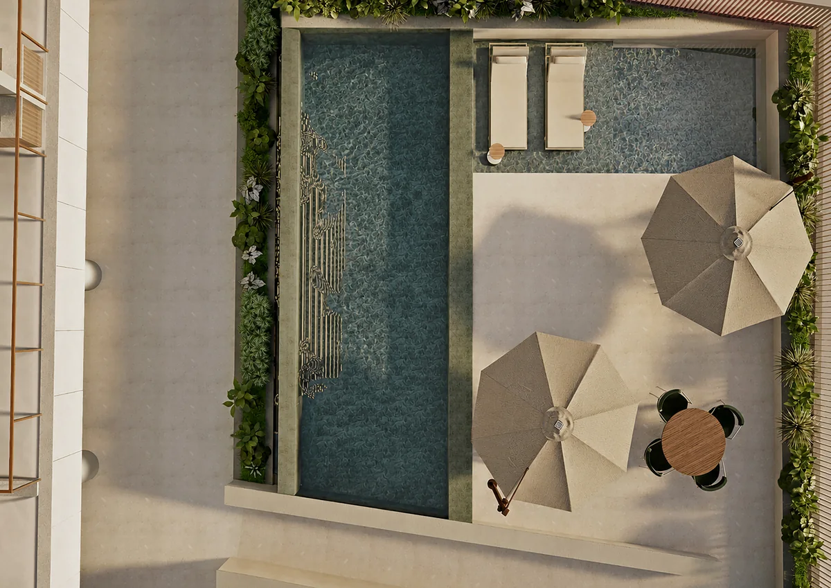 Piscinas do Fiore Residences — perspectiva ilustrativa
