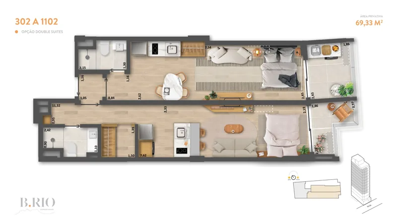 Planta de referência — double suites
