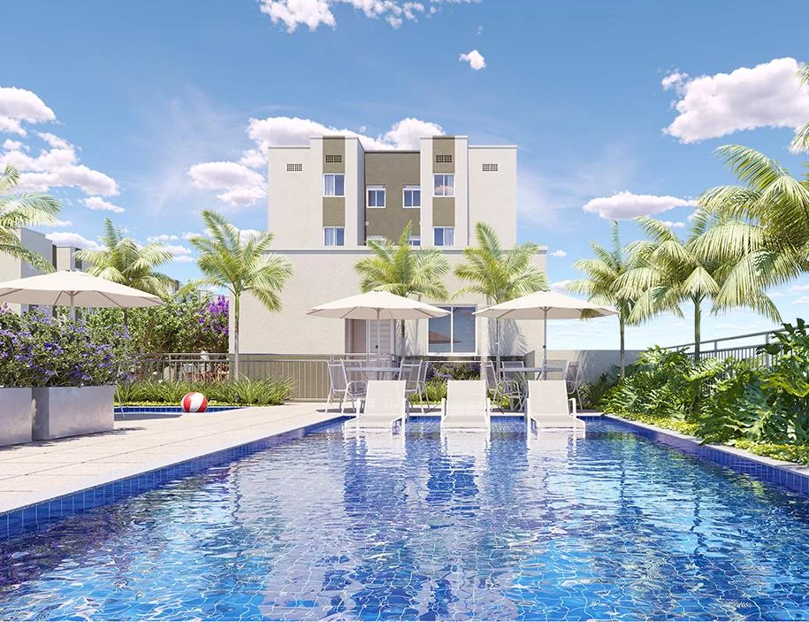 Piscina e edifícios — perspectiva ilustrativa