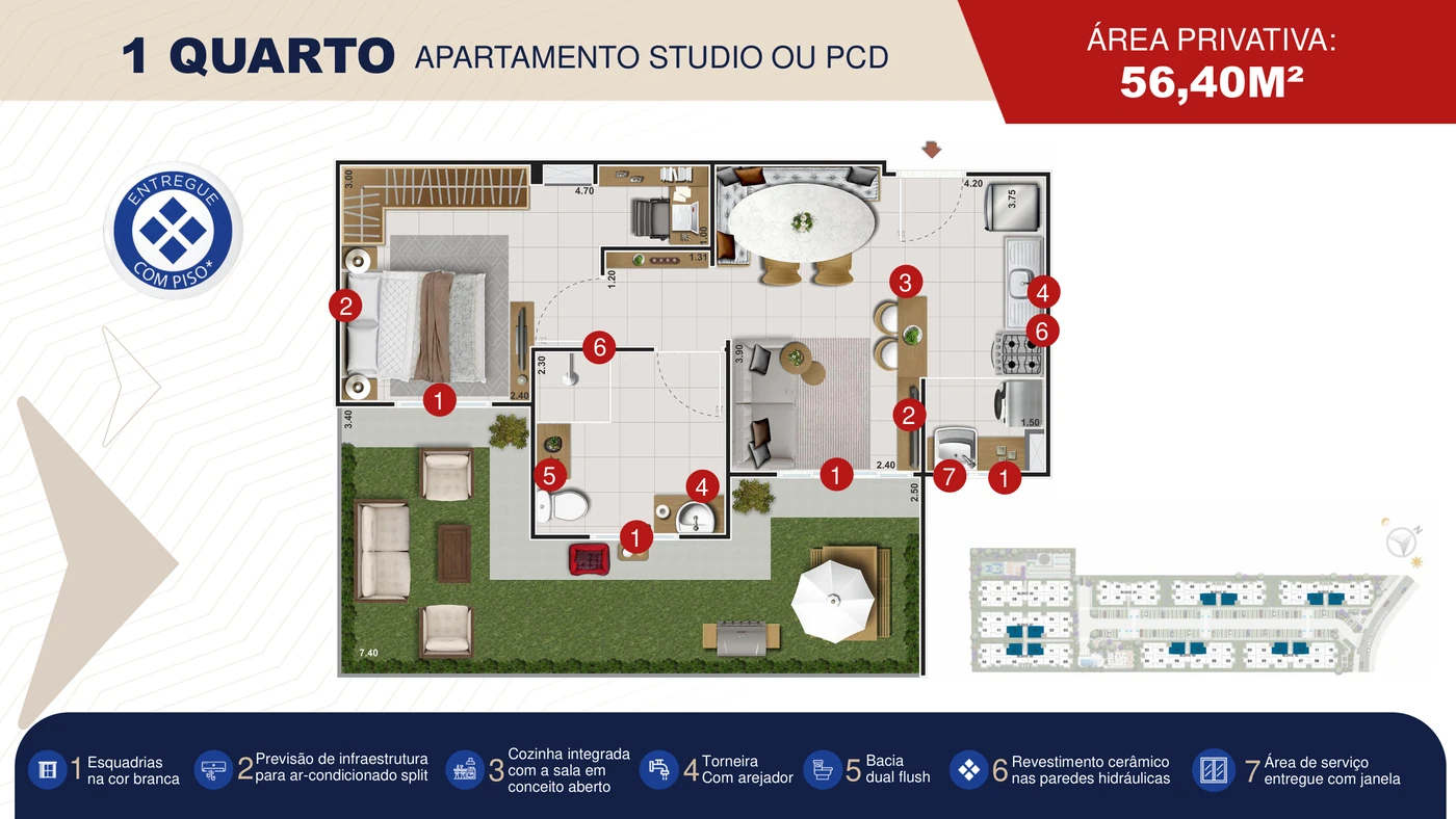 Studio adaptável · 56,40 m²
