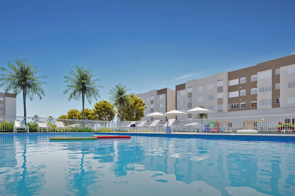 Piscina com solarium — perspectiva ilustrativa