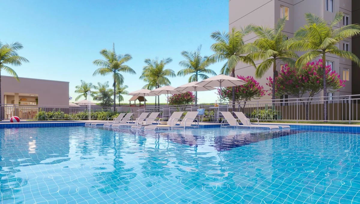 Piscina e lazer — perspectiva ilustrativa