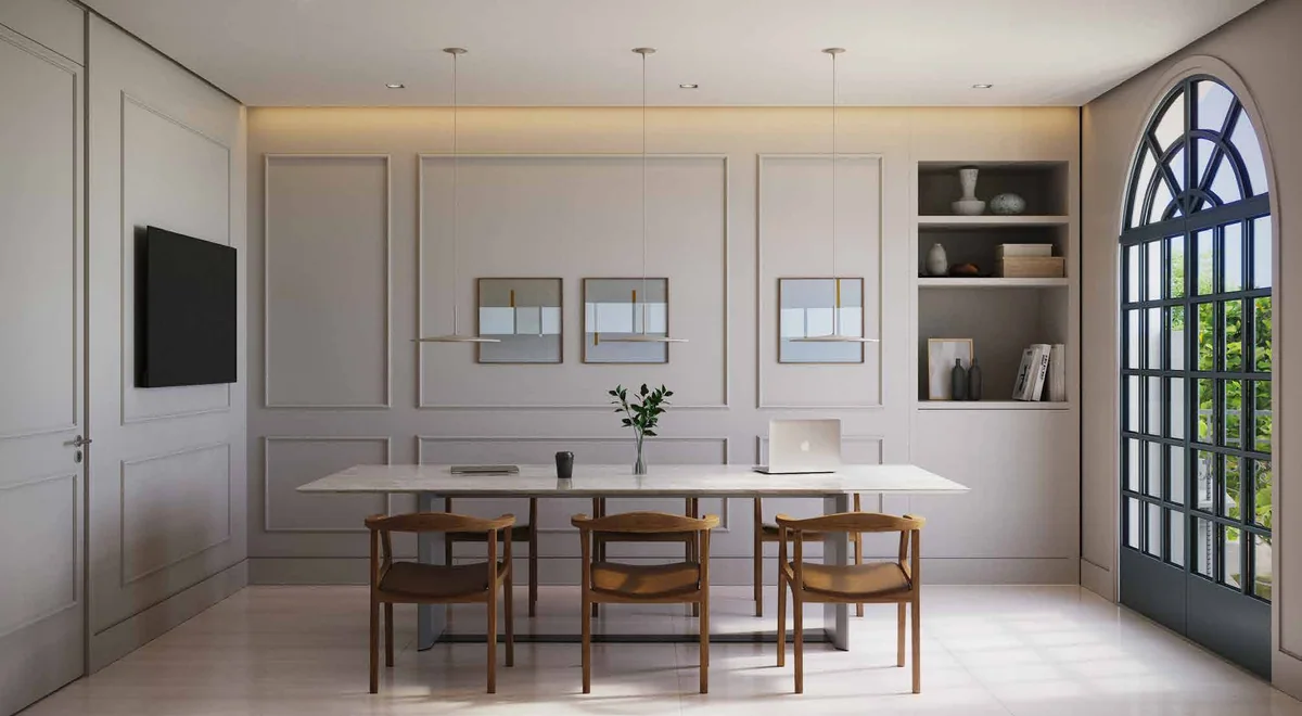 Sala de reuniões — perspectiva ilustrativa