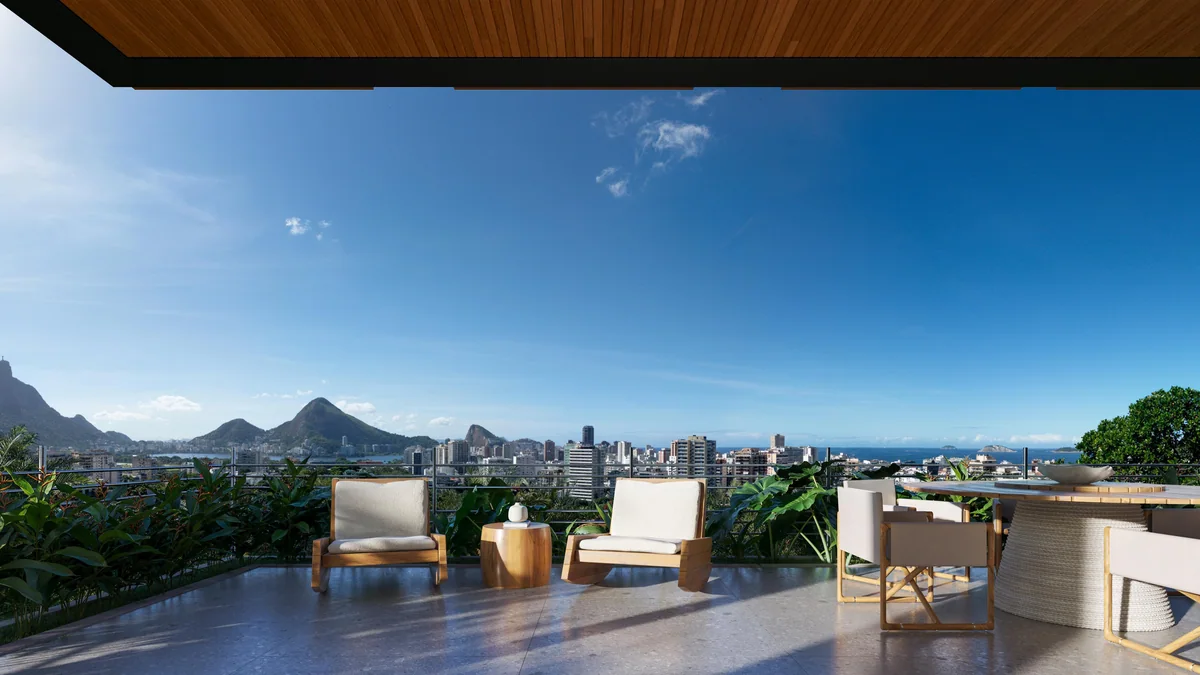 Terraço de residência — estudo de projeto — perspectiva ilustrativa