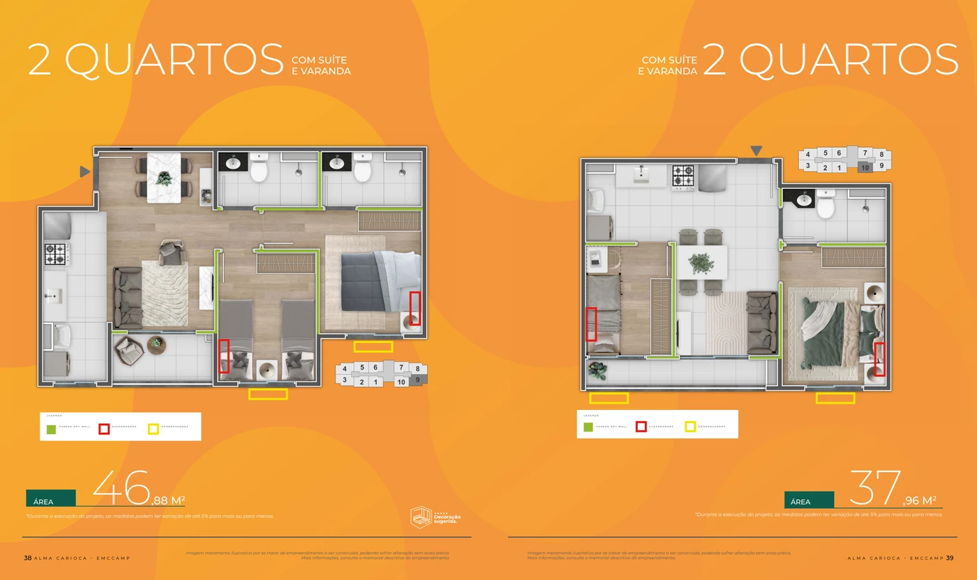 Apartamentos · 37,96 e 46,88 m²