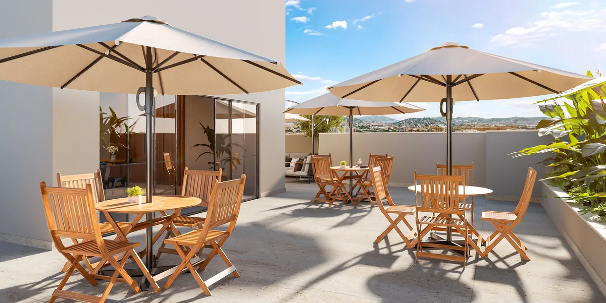 Lounge gourmet — perspectiva ilustrativa