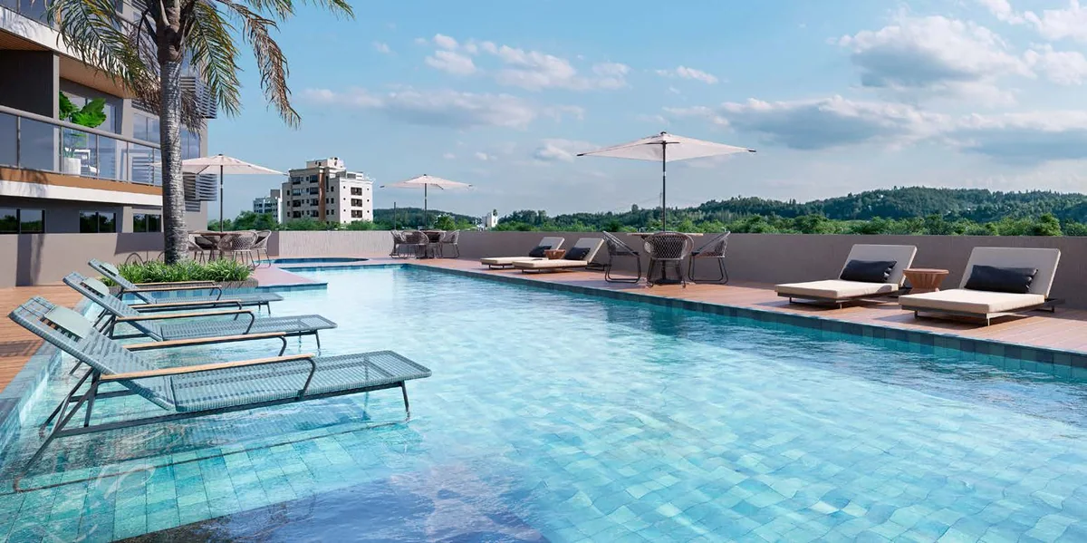 Piscina com deck molhado — perspectiva ilustrativa