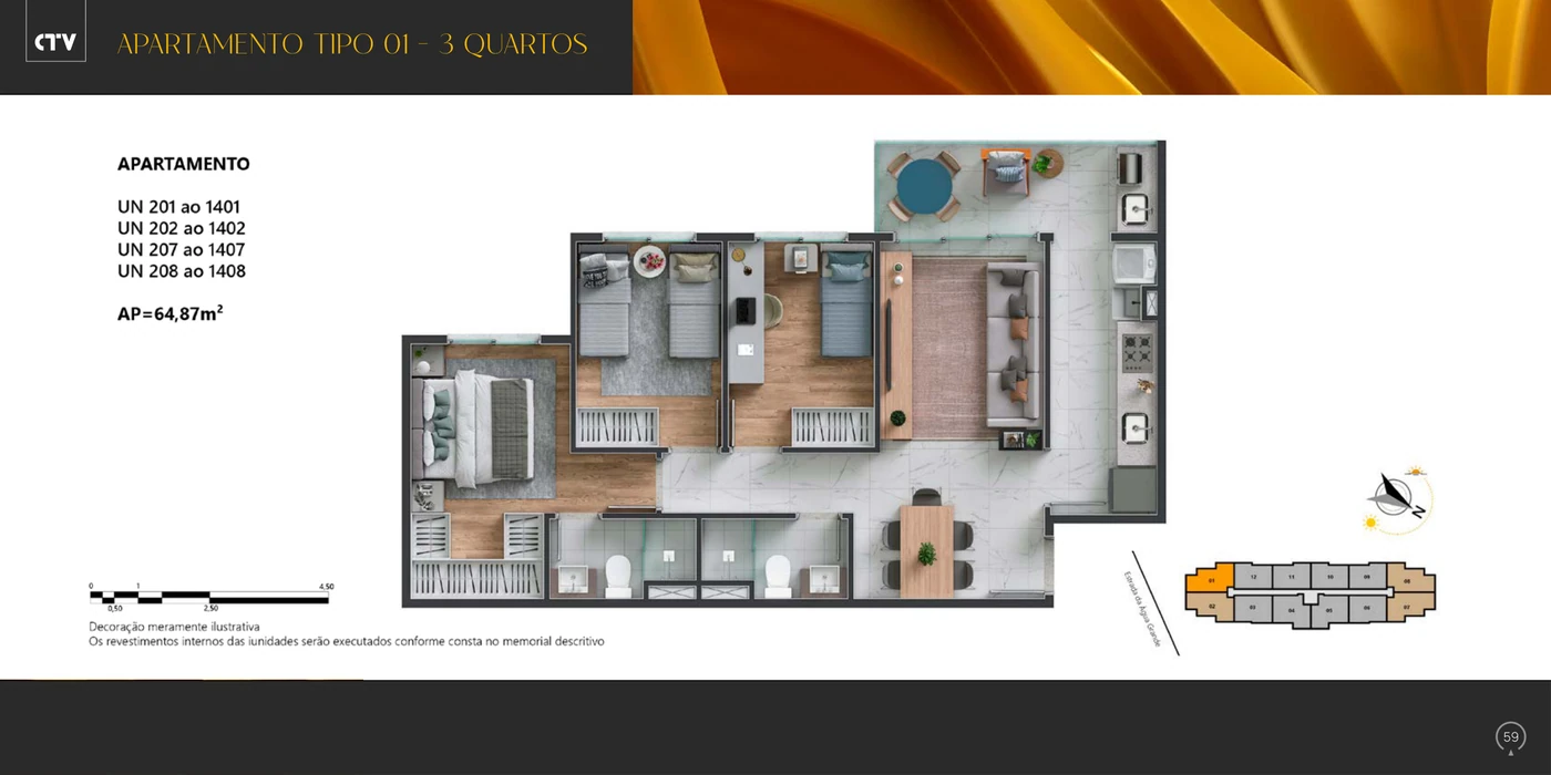 Tipo 01 · 3 quartos