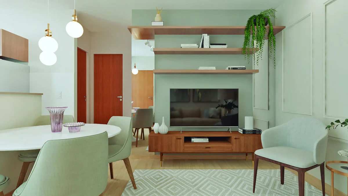 Sala ilustrada — perspectiva ilustrativa