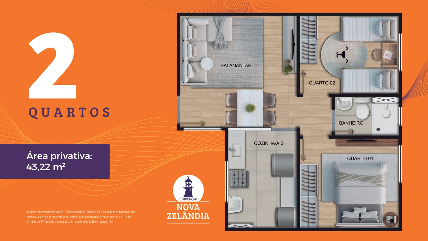 Apartamento de 2 quartos · 43,22 m²