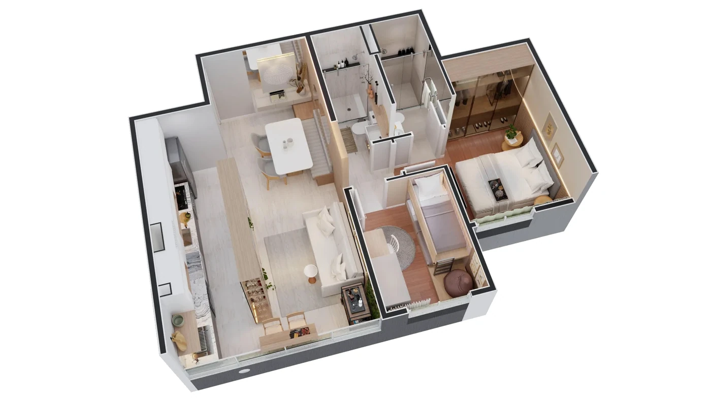 Apartamento de 2 quartos · perspectiva da planta