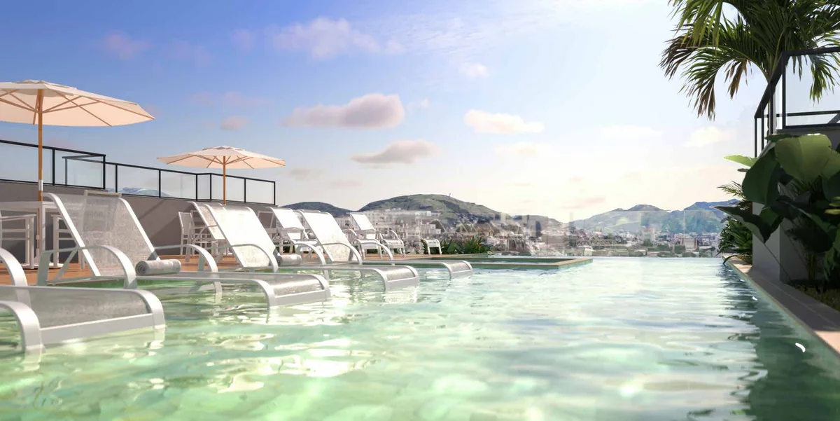 Piscina na cobertura — perspectiva ilustrativa
