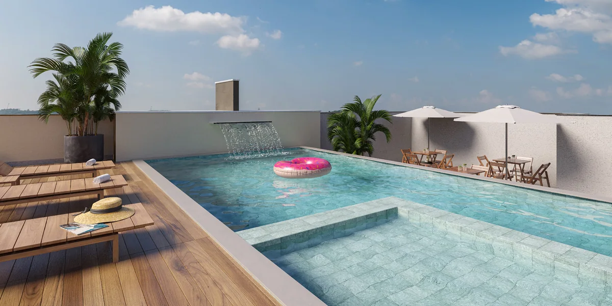 Piscinas e solário — perspectiva ilustrativa