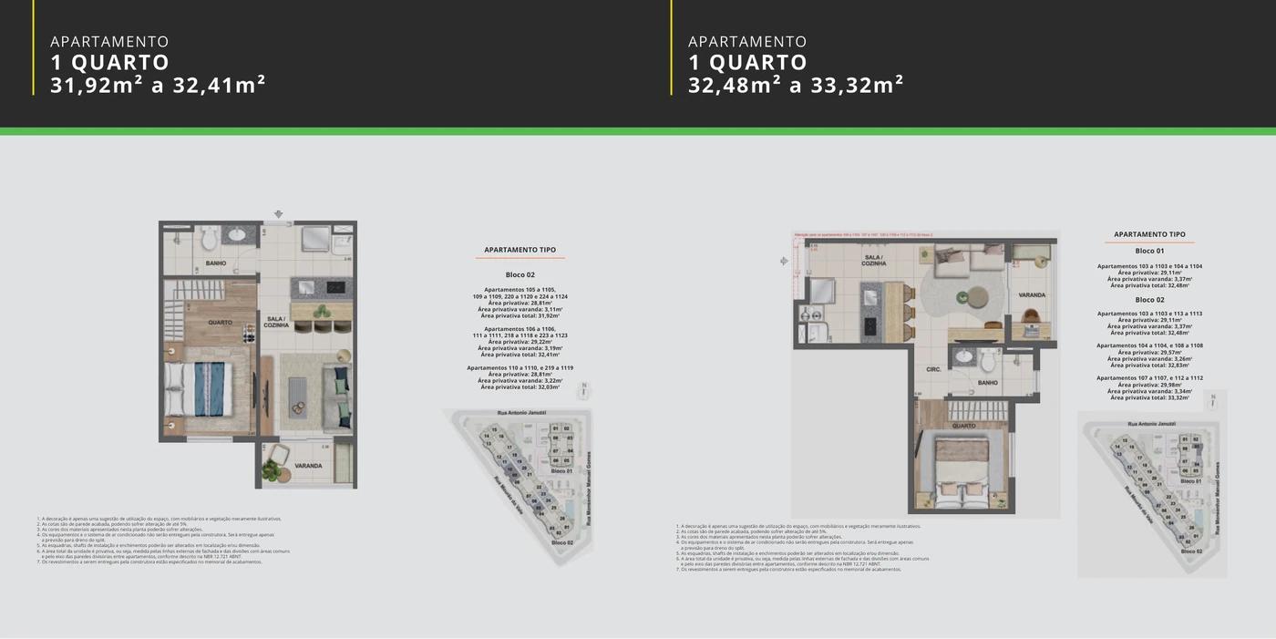1 quarto · duas configurações