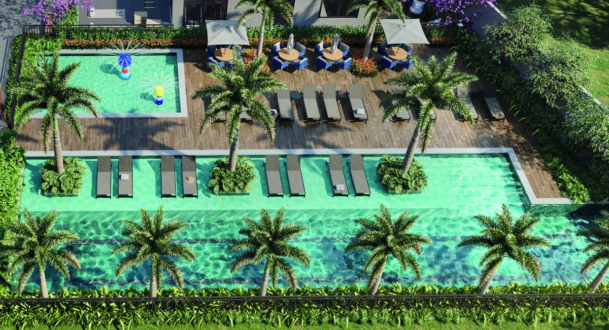 Piscina em vista aérea — perspectiva ilustrativa