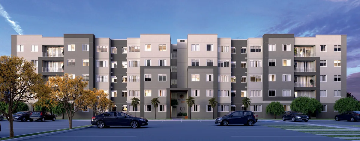 Fachada do Vibe Sunset — perspectiva ilustrativa