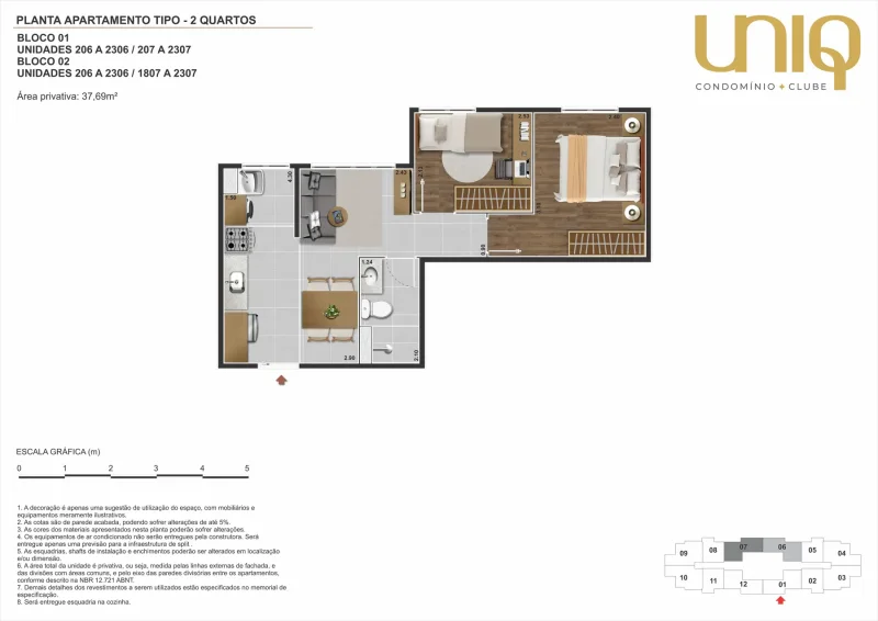 Planta de apartamento de 2 quartos do Uniq Nova Iguaçu