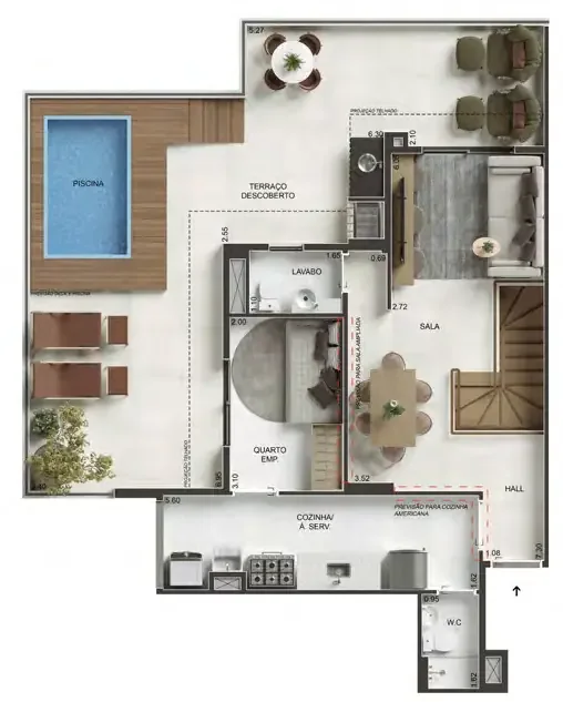 Planta ilustrativa do pavimento superior de cobertura do RG Personal Residences