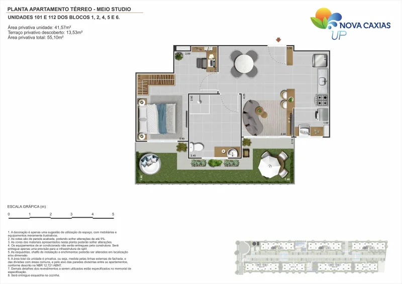 Planta de apartamento garden de 2 quartos do Nova Caxias UP