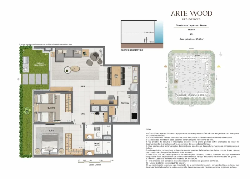 Planta humanizada de townhouse do Arte Wood